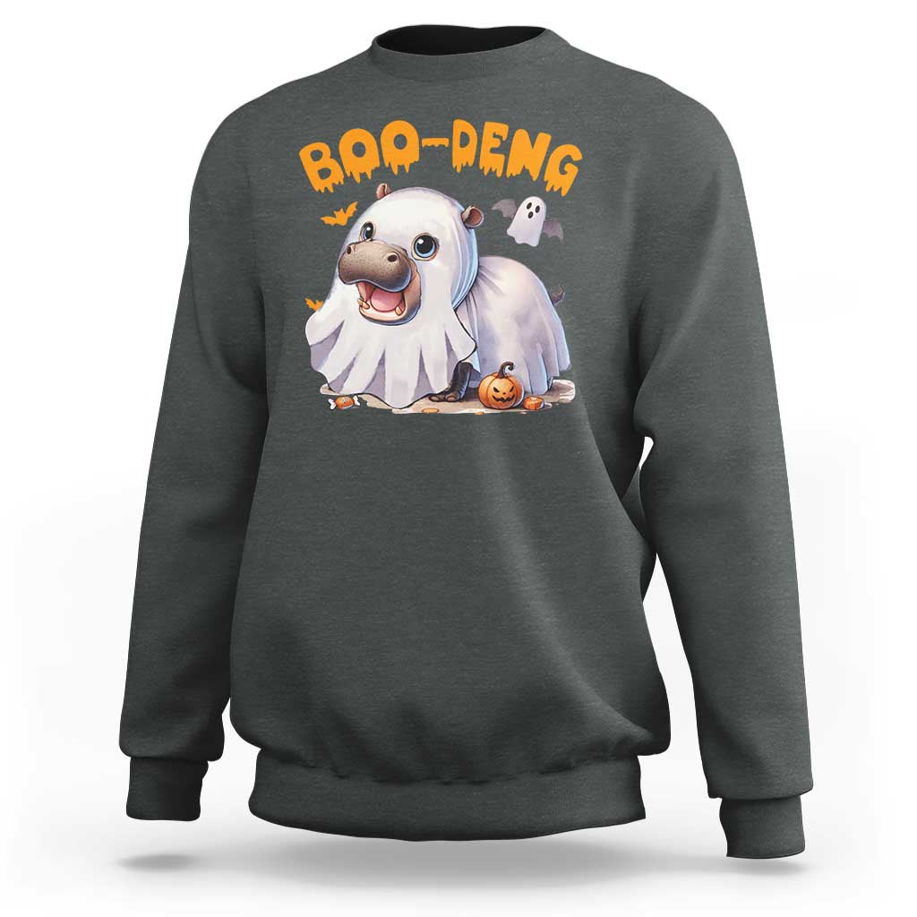 Funny Moo Deng Sweatshirt Boo Deng Cute Hippo Zoo Meme Baby Pygmy Halloween - Wonder Print Shop