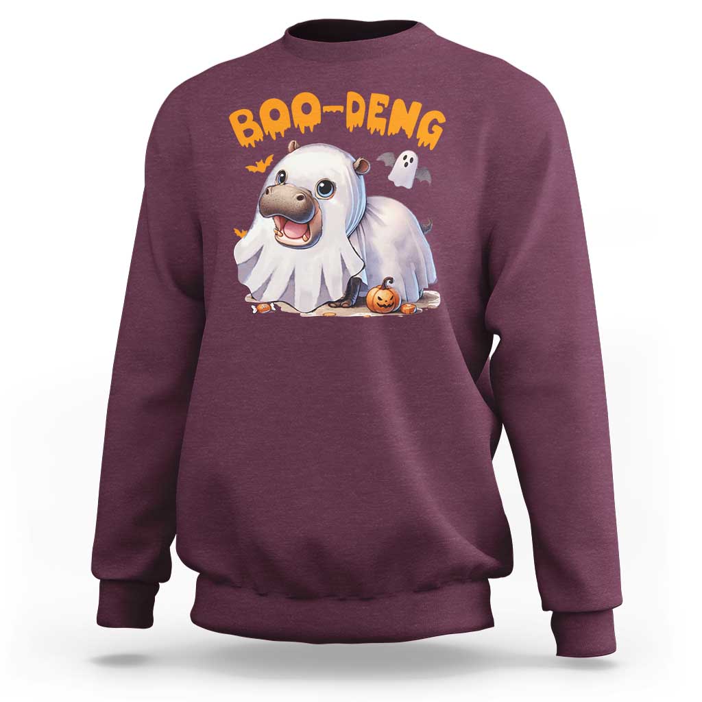 Funny Moo Deng Sweatshirt Boo Deng Cute Hippo Zoo Meme Baby Pygmy Halloween - Wonder Print Shop