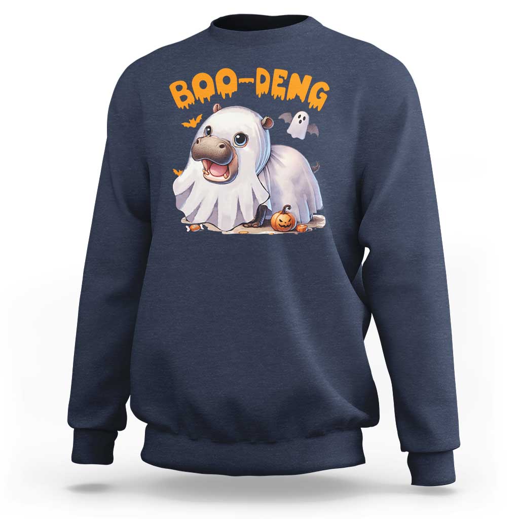 Funny Moo Deng Sweatshirt Boo Deng Cute Hippo Zoo Meme Baby Pygmy Halloween - Wonder Print Shop
