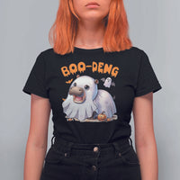Funny Moo Deng T Shirt For Women Boo Deng Cute Hippo Zoo Meme Baby Pygmy Halloween - Wonder Print Shop