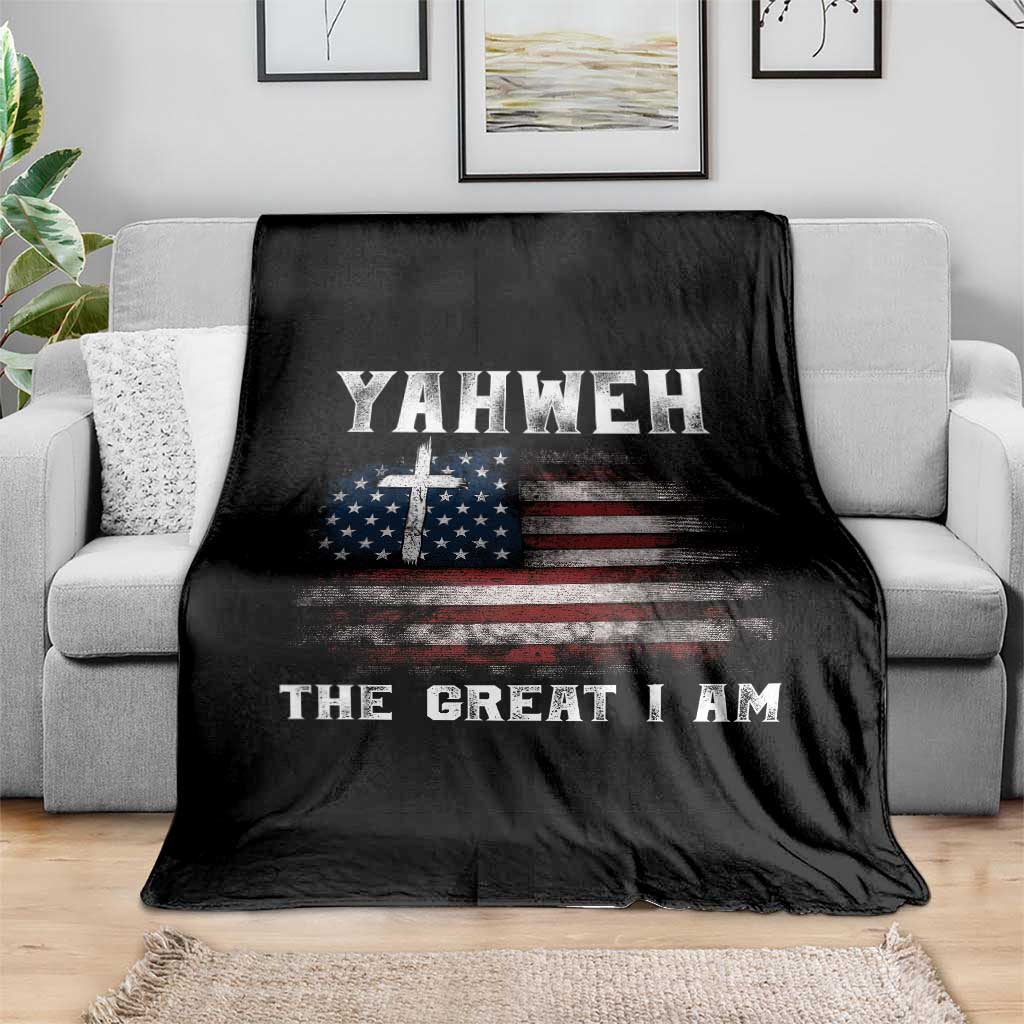 Yahweh The Great I Am Christian Faith Throw Blanket Vintage American Flag - Wonder Print Shop