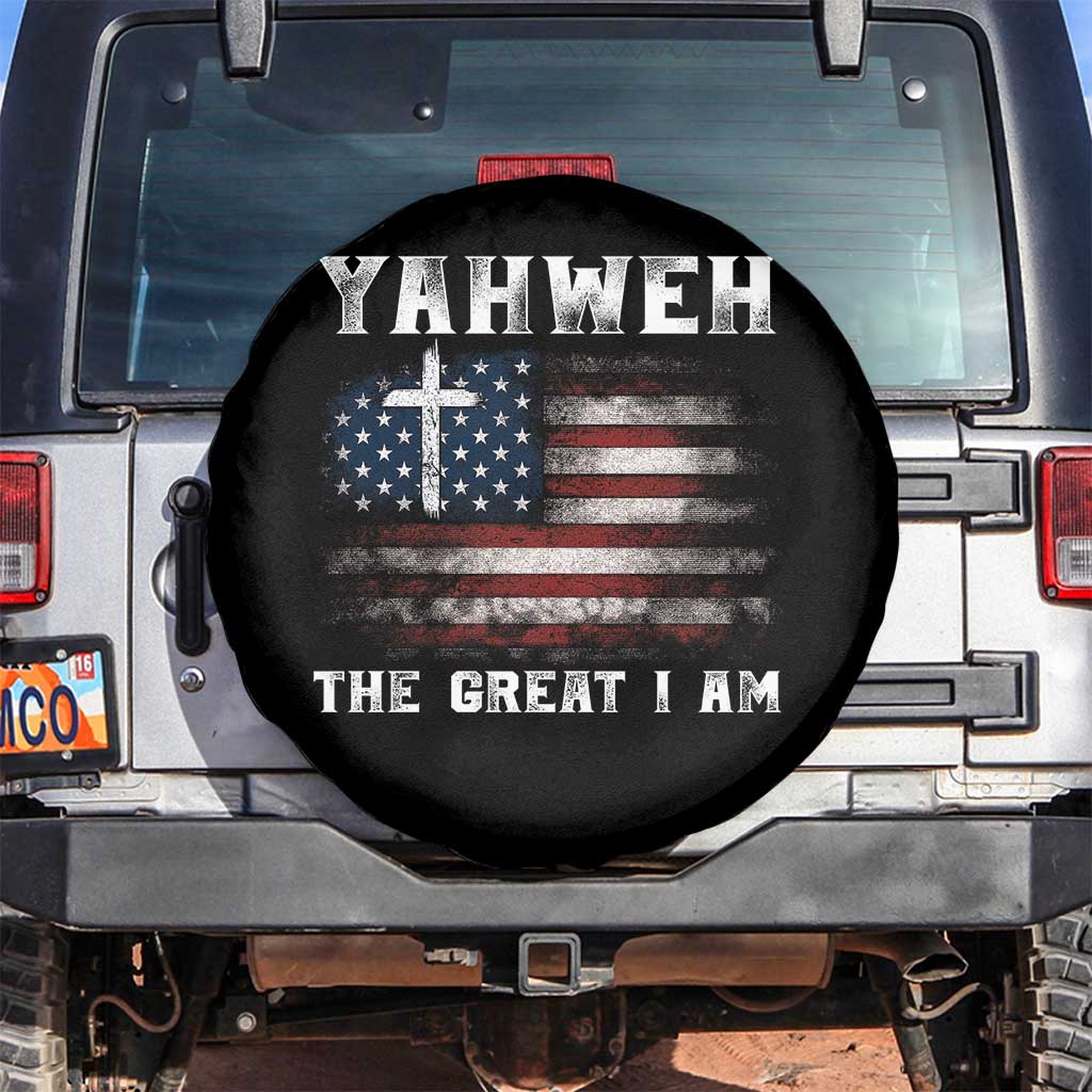 Yahweh The Great I Am Christian Faith Spare Tire Cover Vintage American Flag - Wonder Print Shop