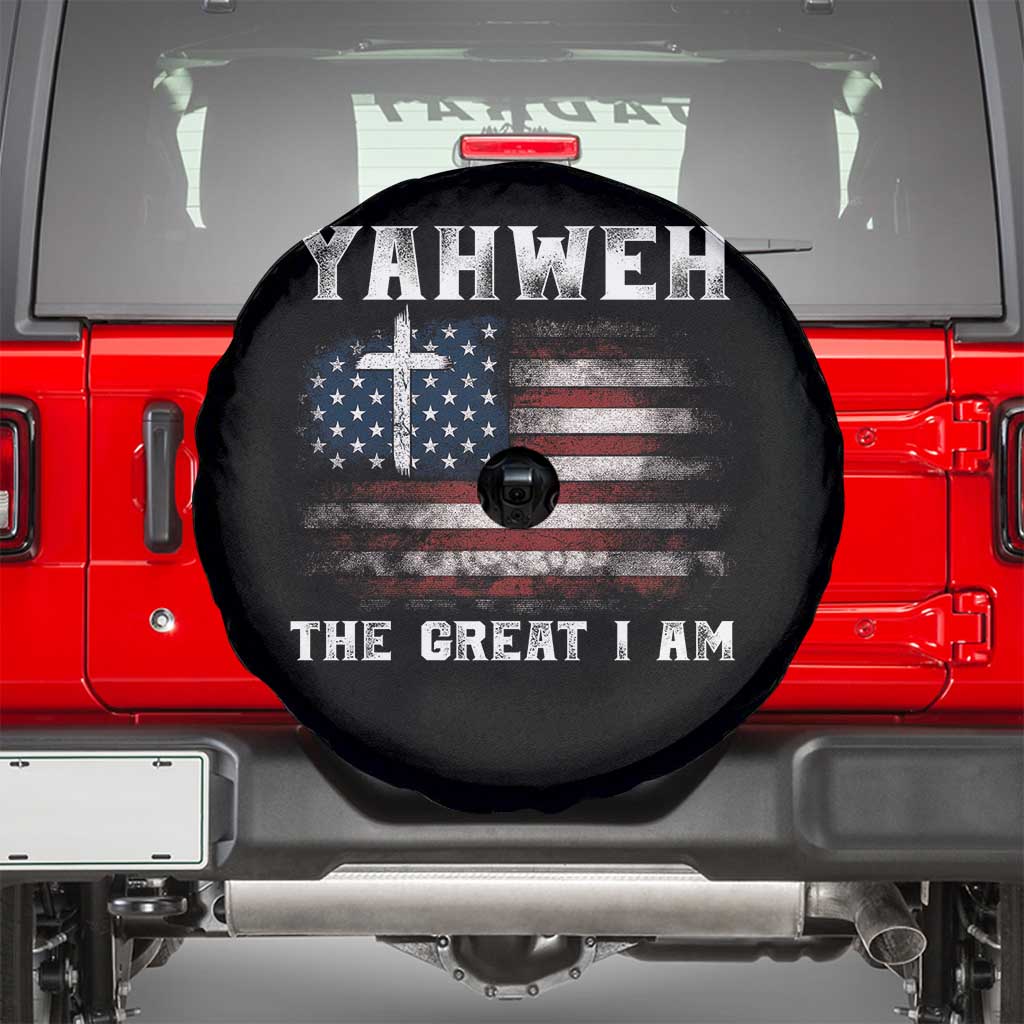 Yahweh The Great I Am Christian Faith Spare Tire Cover Vintage American Flag - Wonder Print Shop