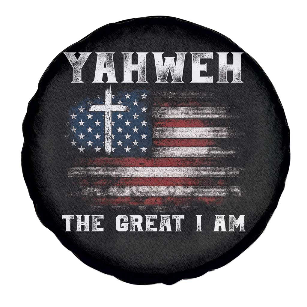 Yahweh The Great I Am Christian Faith Spare Tire Cover Vintage American Flag - Wonder Print Shop