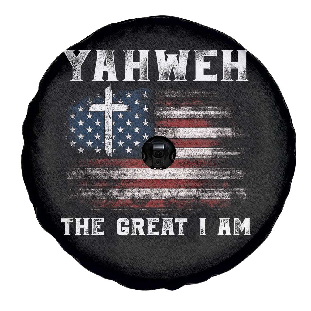 Yahweh The Great I Am Christian Faith Spare Tire Cover Vintage American Flag - Wonder Print Shop