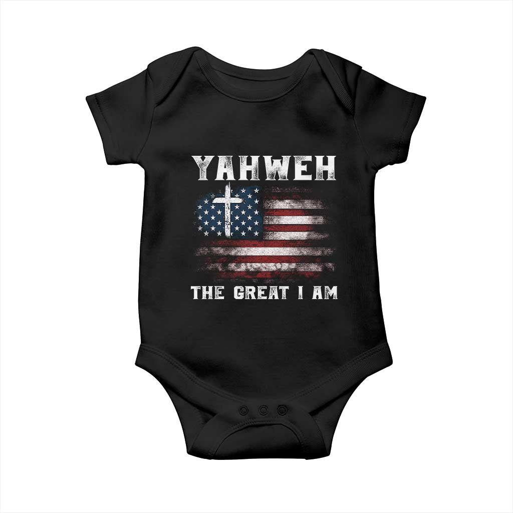 Yahweh The Great I Am Christian Faith Baby Onesie Vintage American Flag - Wonder Print Shop