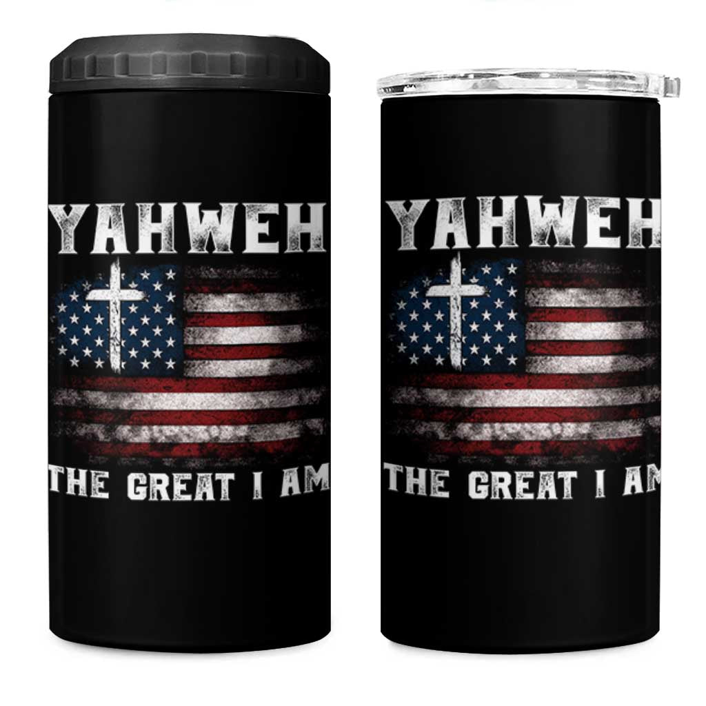Yahweh The Great I Am Christian Faith 4 in 1 Can Cooler Tumbler Vintage American Flag - Wonder Print Shop