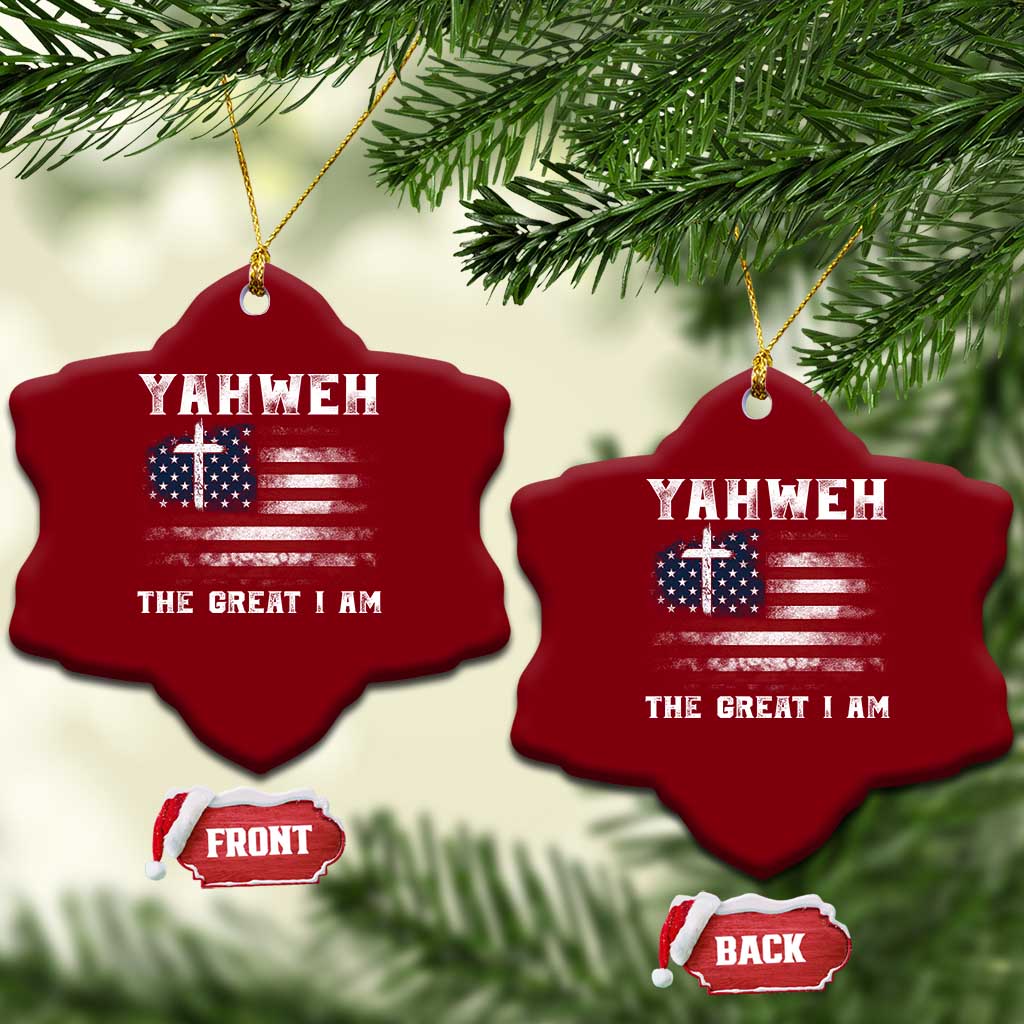 Yahweh The Great I Am Christian Faith Ceramic Ornament Vintage American Flag - Wonder Print Shop