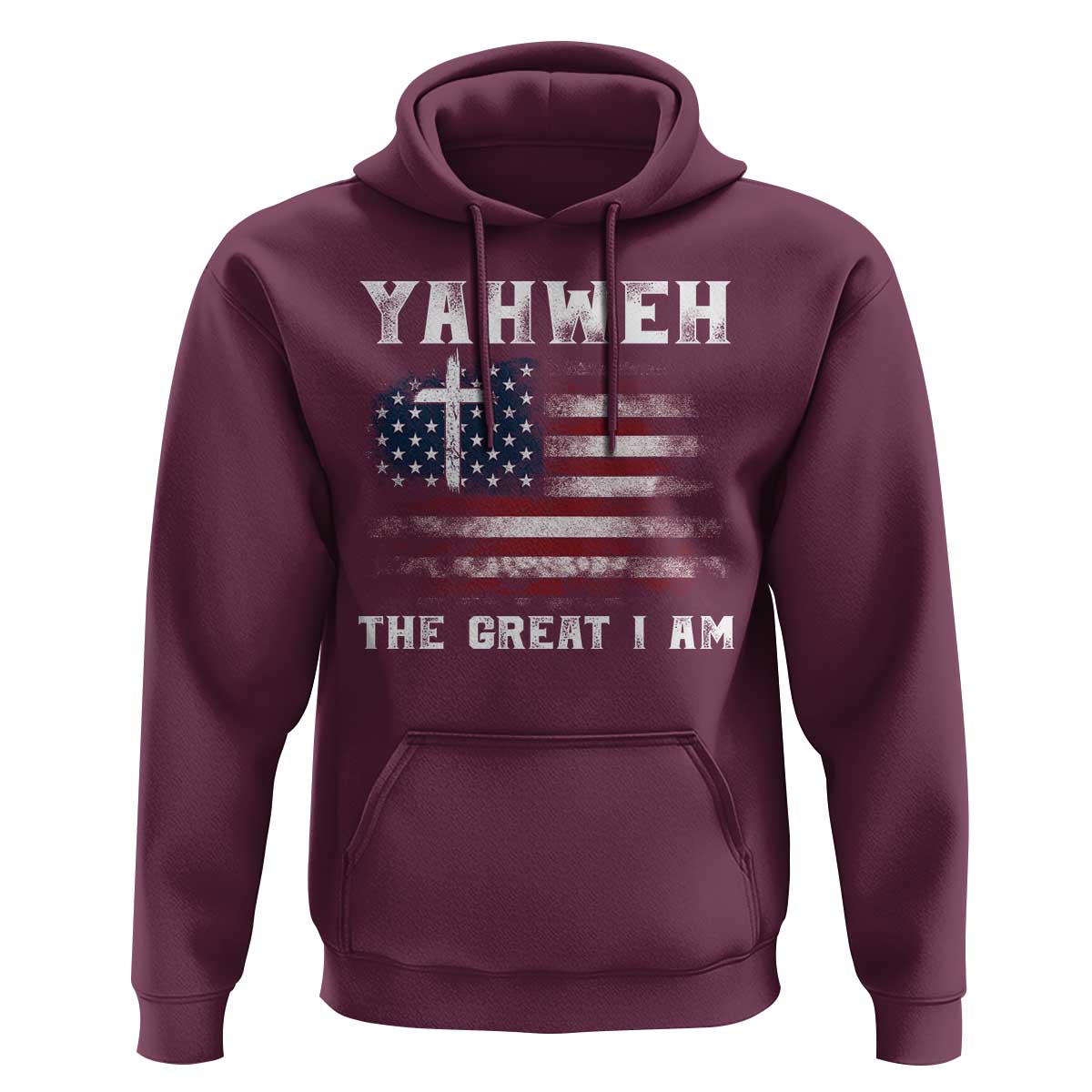Yahweh The Great I Am Christian Faith Hoodie Vintage American Flag - Wonder Print Shop