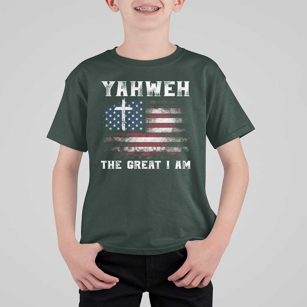 Yahweh The Great I Am Christian Faith T Shirt For Kid Vintage American Flag - Wonder Print Shop