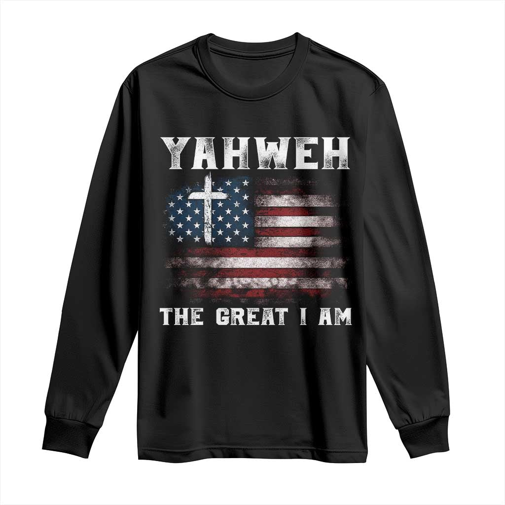 Yahweh The Great I Am Christian Faith Long Sleeve Shirt Vintage American Flag - Wonder Print Shop