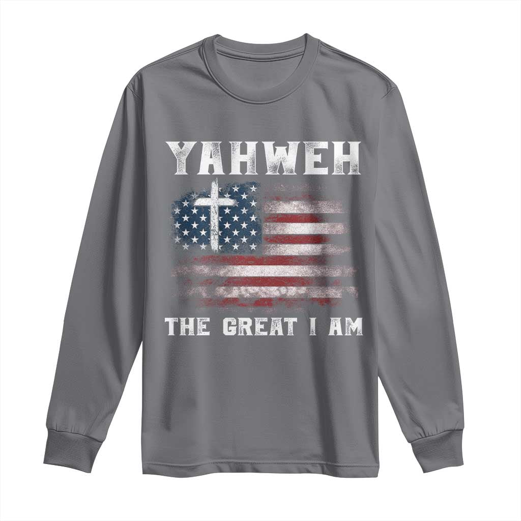 Yahweh The Great I Am Christian Faith Long Sleeve Shirt Vintage American Flag - Wonder Print Shop