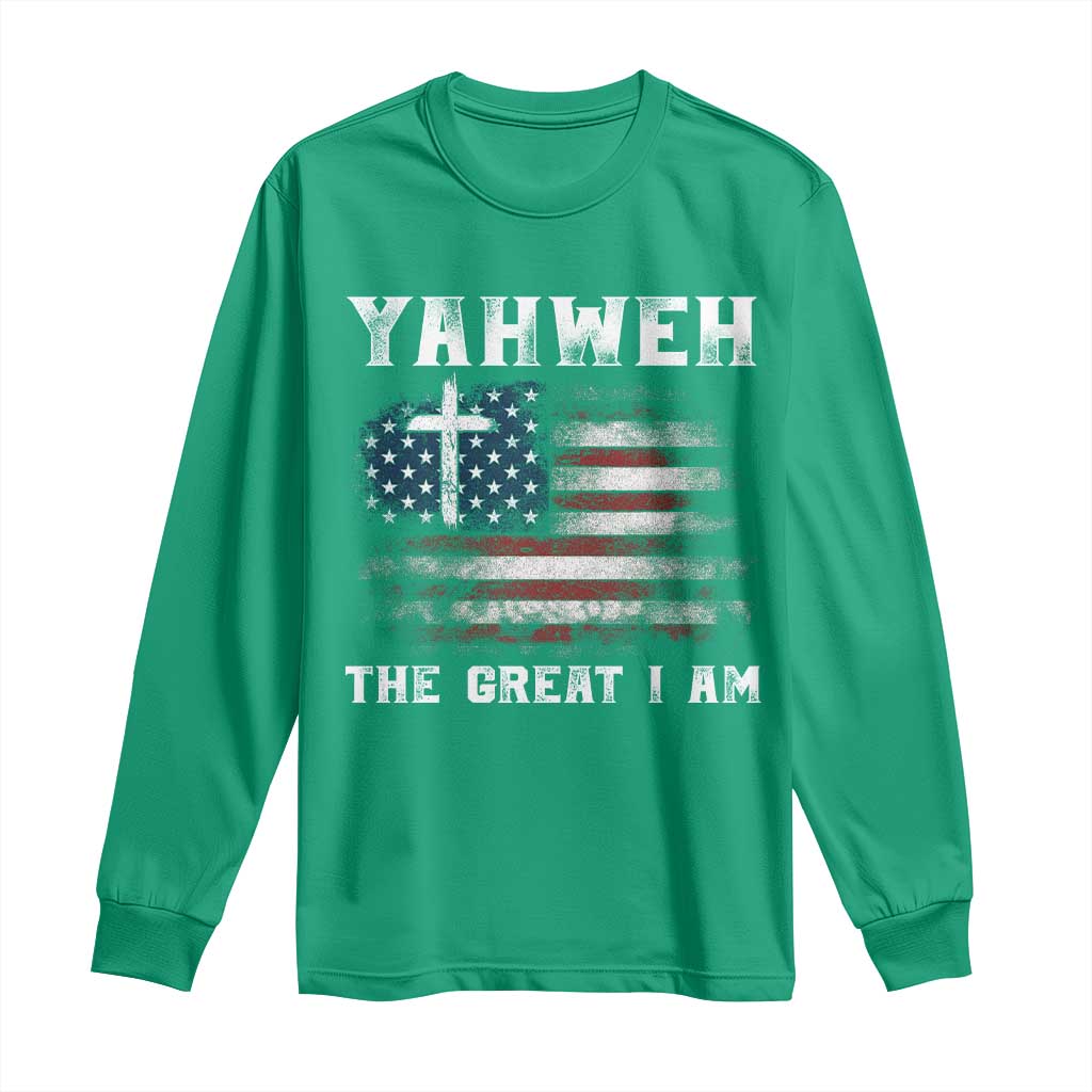 Yahweh The Great I Am Christian Faith Long Sleeve Shirt Vintage American Flag - Wonder Print Shop