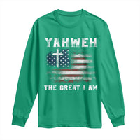 Yahweh The Great I Am Christian Faith Long Sleeve Shirt Vintage American Flag - Wonder Print Shop
