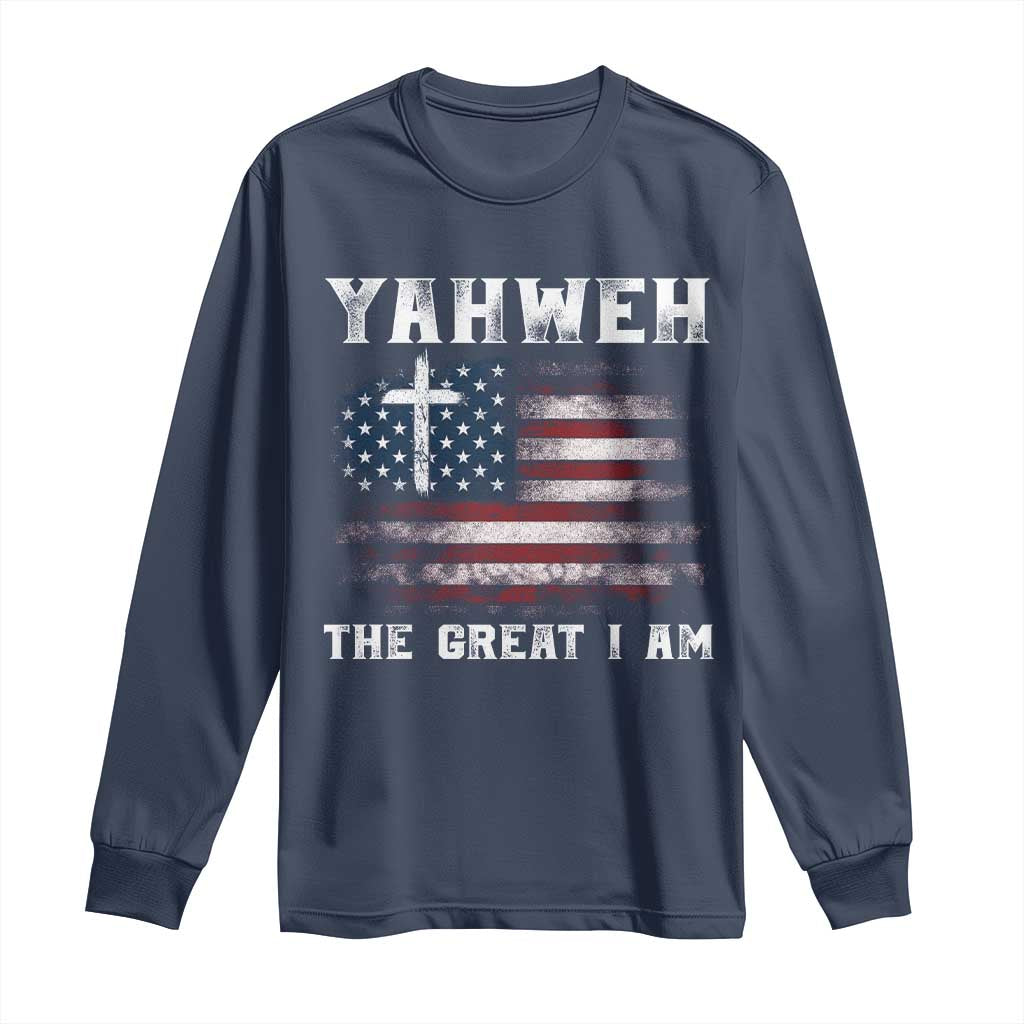 Yahweh The Great I Am Christian Faith Long Sleeve Shirt Vintage American Flag - Wonder Print Shop