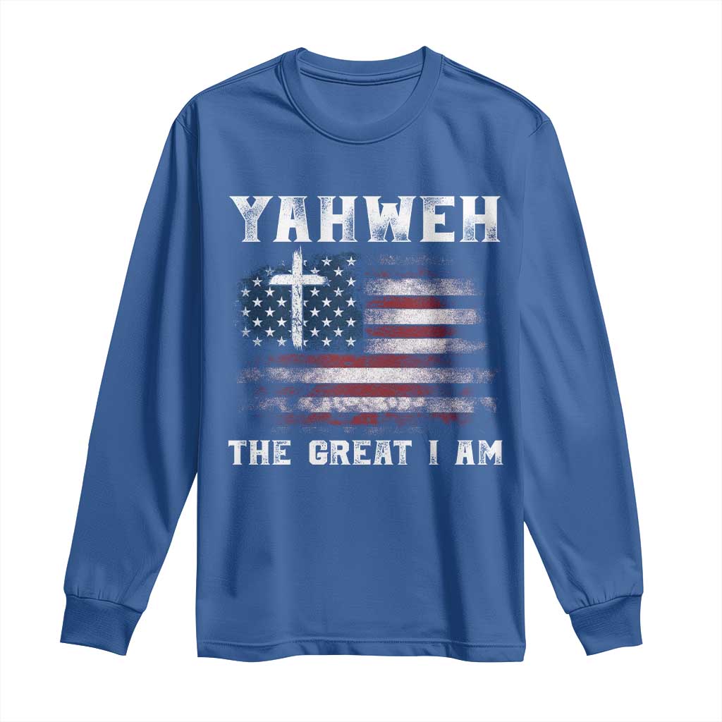 Yahweh The Great I Am Christian Faith Long Sleeve Shirt Vintage American Flag - Wonder Print Shop