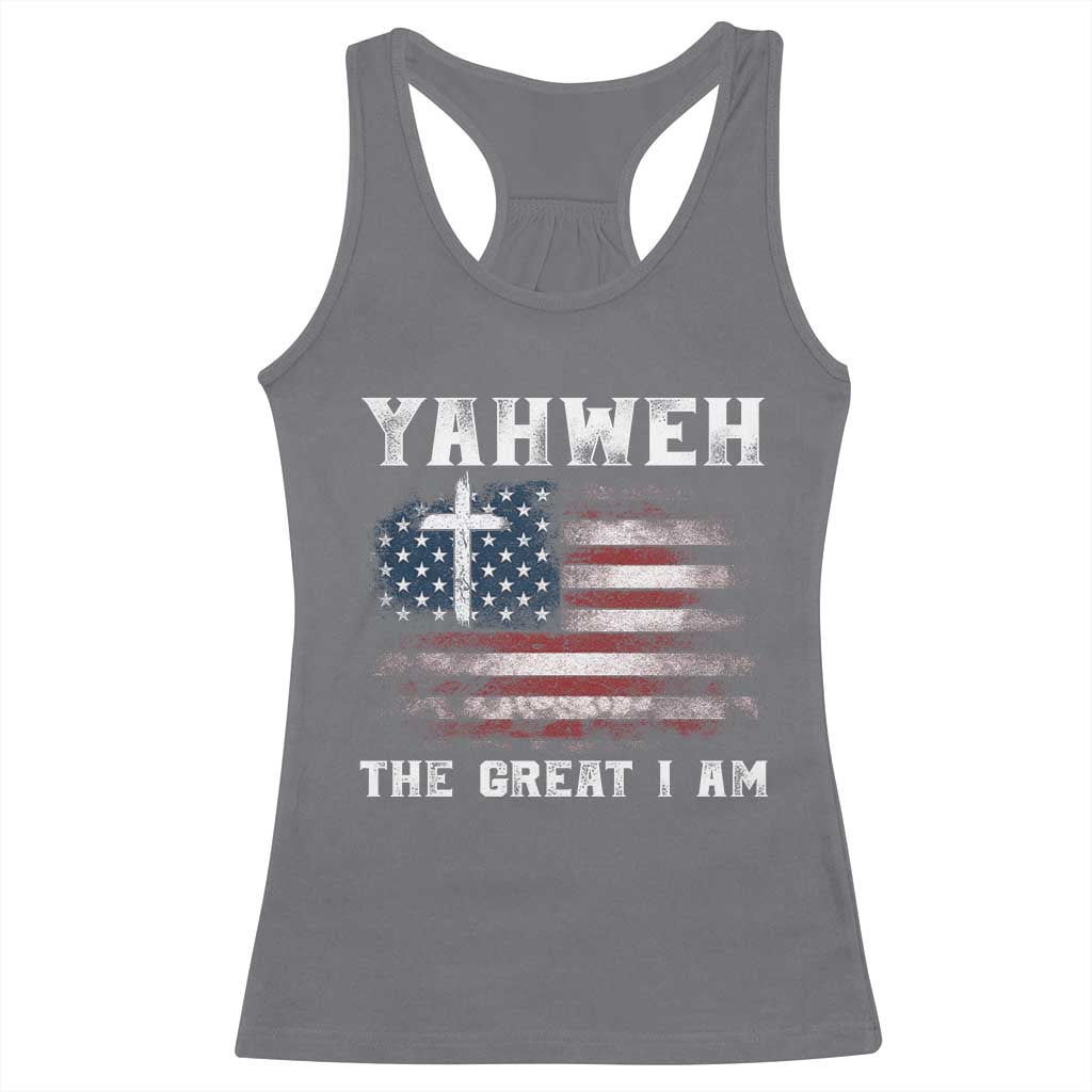 Yahweh The Great I Am Christian Faith Racerback Tank Top Vintage American Flag - Wonder Print Shop