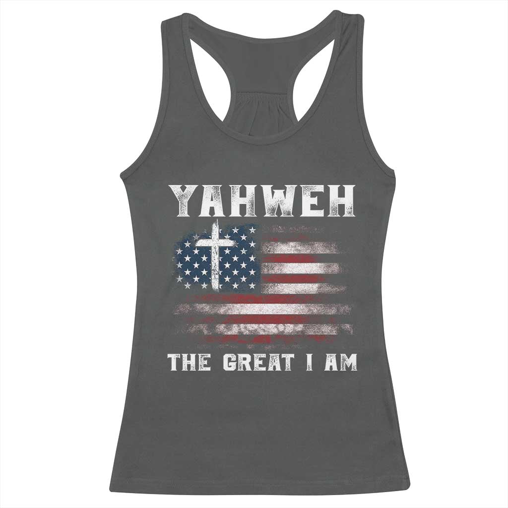 Yahweh The Great I Am Christian Faith Racerback Tank Top Vintage American Flag - Wonder Print Shop