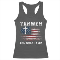 Yahweh The Great I Am Christian Faith Racerback Tank Top Vintage American Flag - Wonder Print Shop