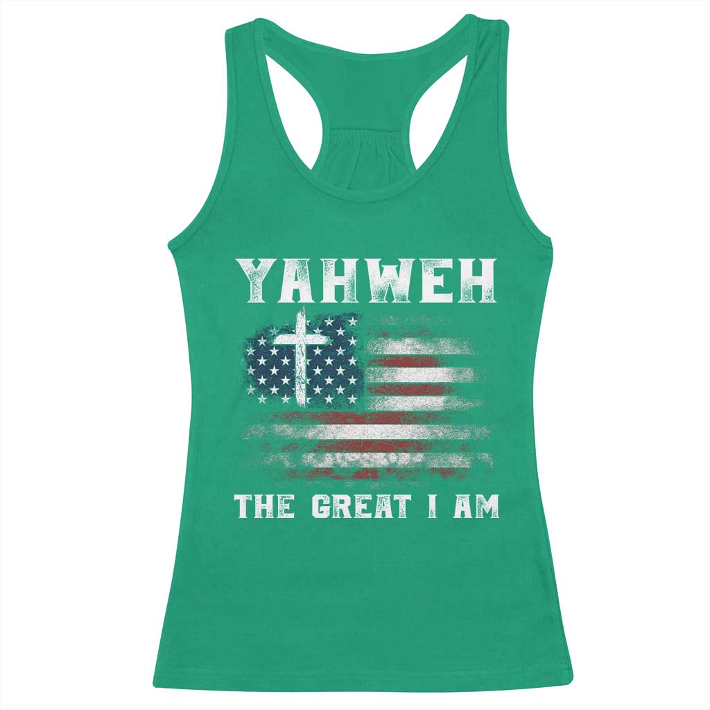 Yahweh The Great I Am Christian Faith Racerback Tank Top Vintage American Flag - Wonder Print Shop