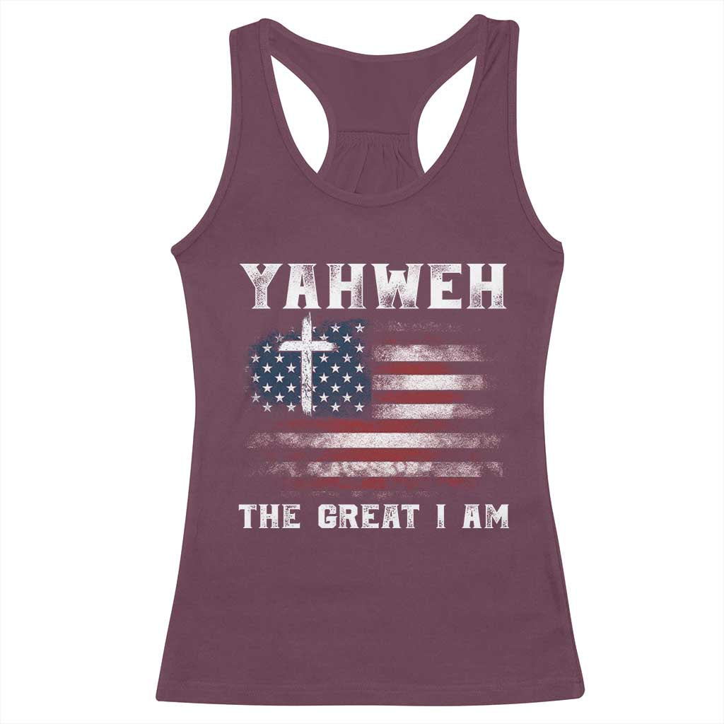 Yahweh The Great I Am Christian Faith Racerback Tank Top Vintage American Flag - Wonder Print Shop