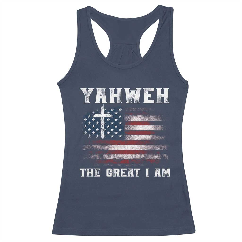 Yahweh The Great I Am Christian Faith Racerback Tank Top Vintage American Flag - Wonder Print Shop