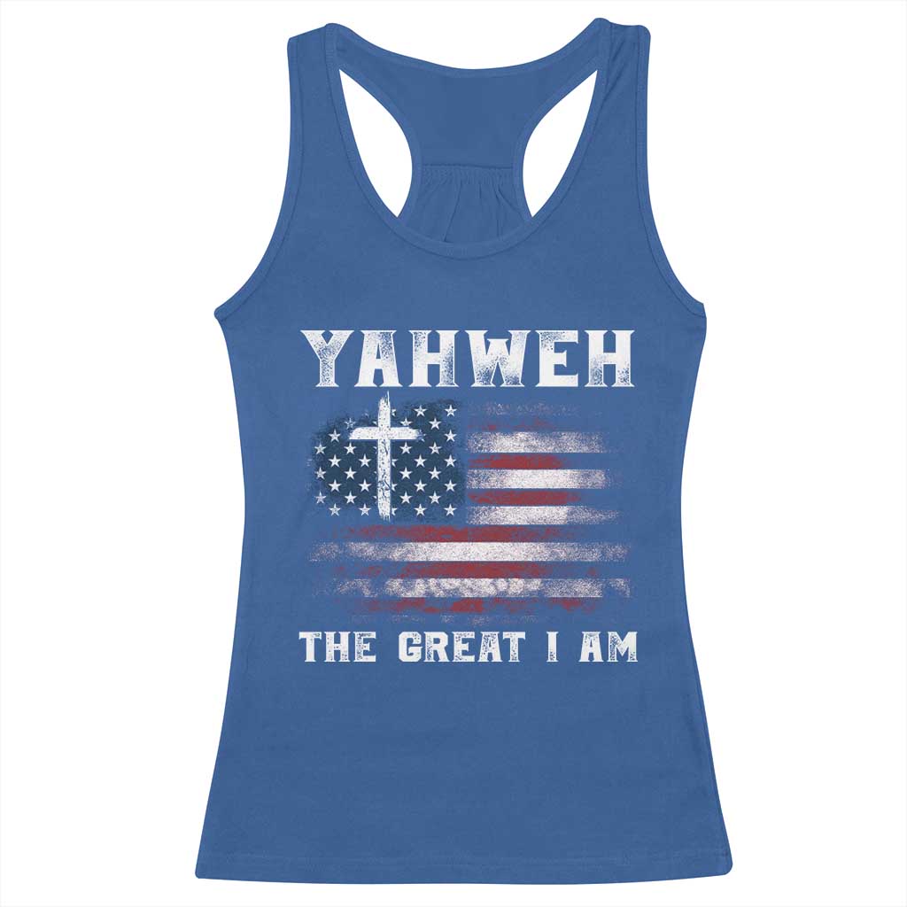 Yahweh The Great I Am Christian Faith Racerback Tank Top Vintage American Flag - Wonder Print Shop