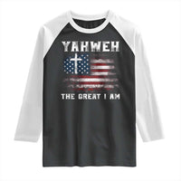 Yahweh The Great I Am Christian Faith Raglan Shirt Vintage American Flag - Wonder Print Shop