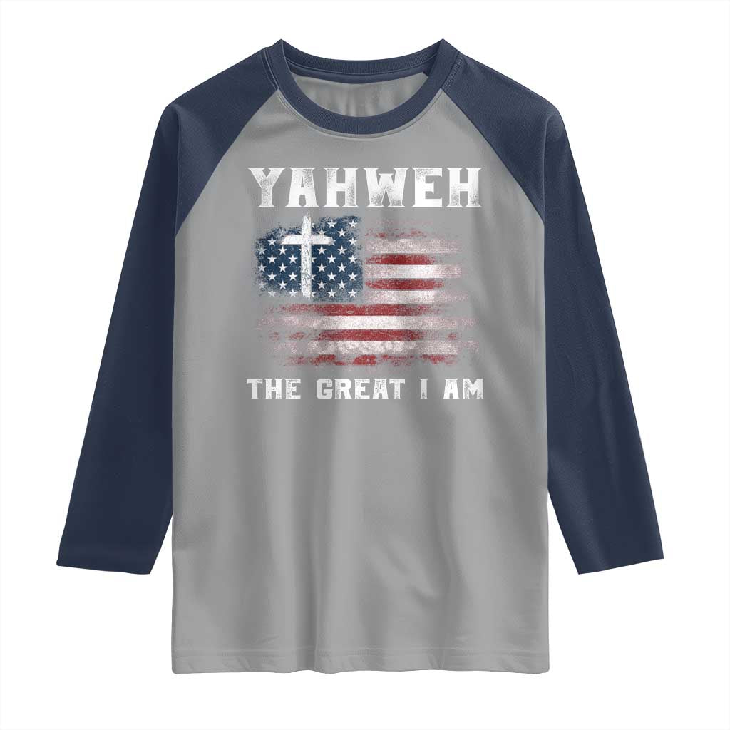 Yahweh The Great I Am Christian Faith Raglan Shirt Vintage American Flag - Wonder Print Shop