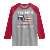 Yahweh The Great I Am Christian Faith Raglan Shirt Vintage American Flag - Wonder Print Shop