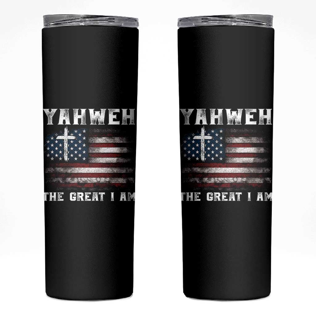 Yahweh The Great I Am Christian Faith Skinny Tumbler Vintage American Flag - Wonder Print Shop
