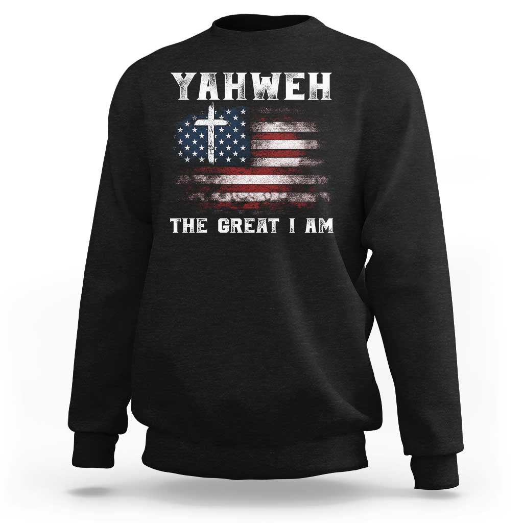 Yahweh The Great I Am Christian Faith Sweatshirt Vintage American Flag - Wonder Print Shop