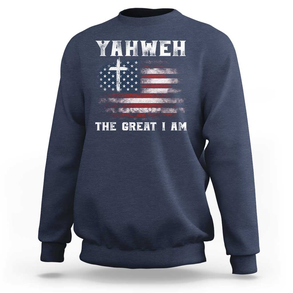 Yahweh The Great I Am Christian Faith Sweatshirt Vintage American Flag - Wonder Print Shop