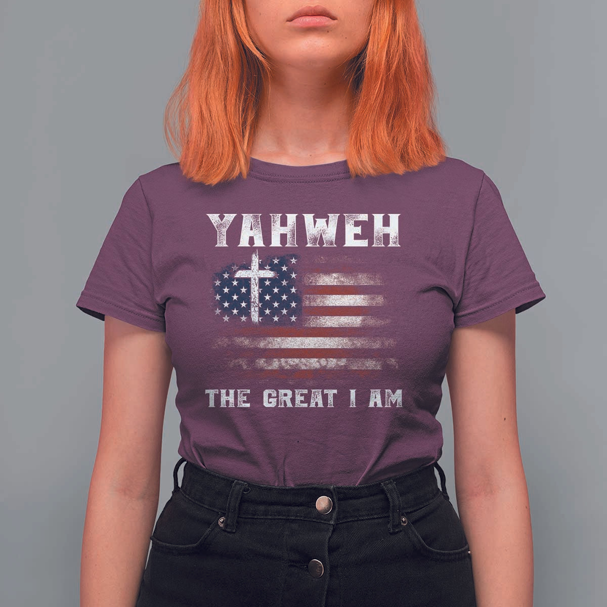 Yahweh The Great I Am Christian Faith T Shirt For Women Vintage American Flag - Wonder Print Shop