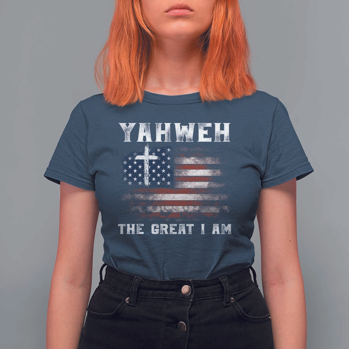 Yahweh The Great I Am Christian Faith T Shirt For Women Vintage American Flag - Wonder Print Shop