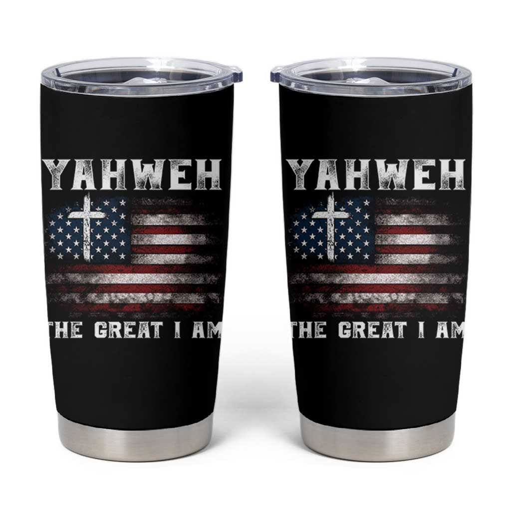 Yahweh The Great I Am Christian Faith Tumbler Cup Vintage American Flag - Wonder Print Shop