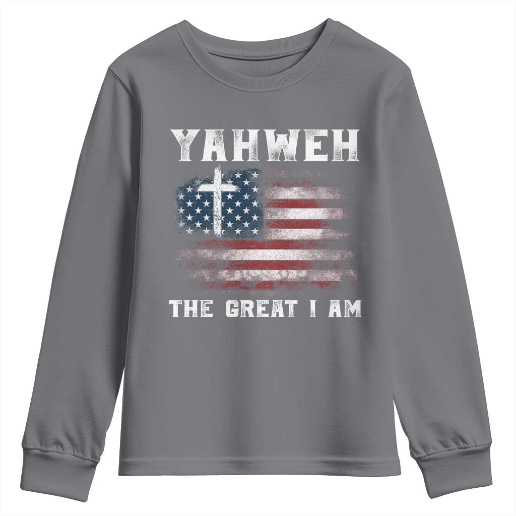 Yahweh The Great I Am Christian Faith Youth Sweatshirt Vintage American Flag - Wonder Print Shop
