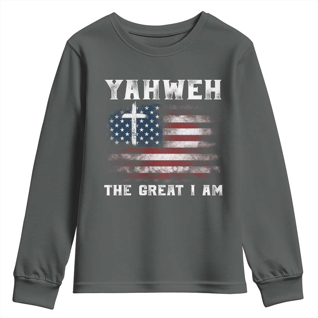 Yahweh The Great I Am Christian Faith Youth Sweatshirt Vintage American Flag - Wonder Print Shop