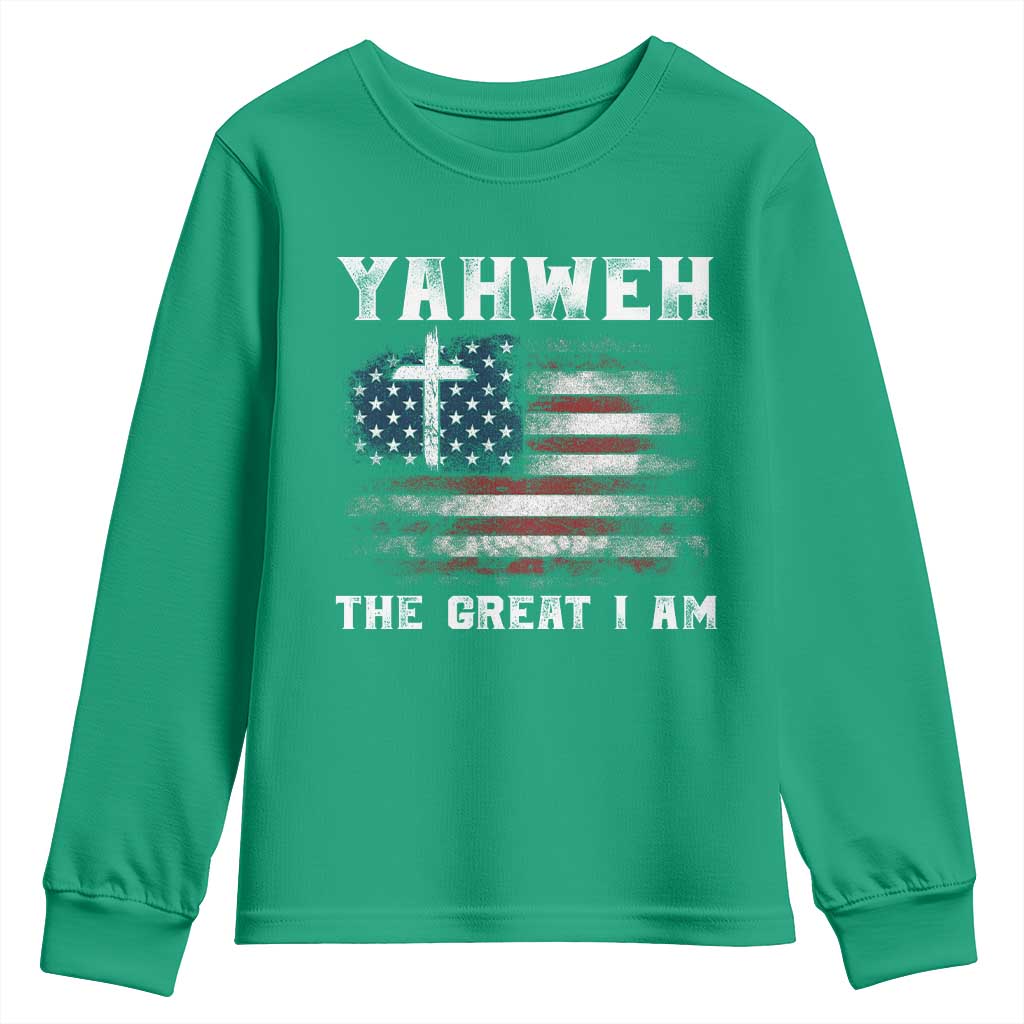 Yahweh The Great I Am Christian Faith Youth Sweatshirt Vintage American Flag - Wonder Print Shop