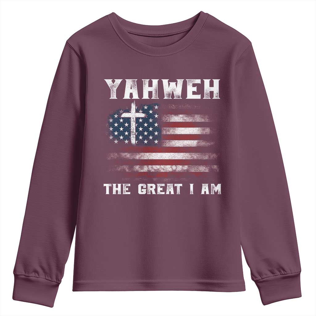 Yahweh The Great I Am Christian Faith Youth Sweatshirt Vintage American Flag - Wonder Print Shop