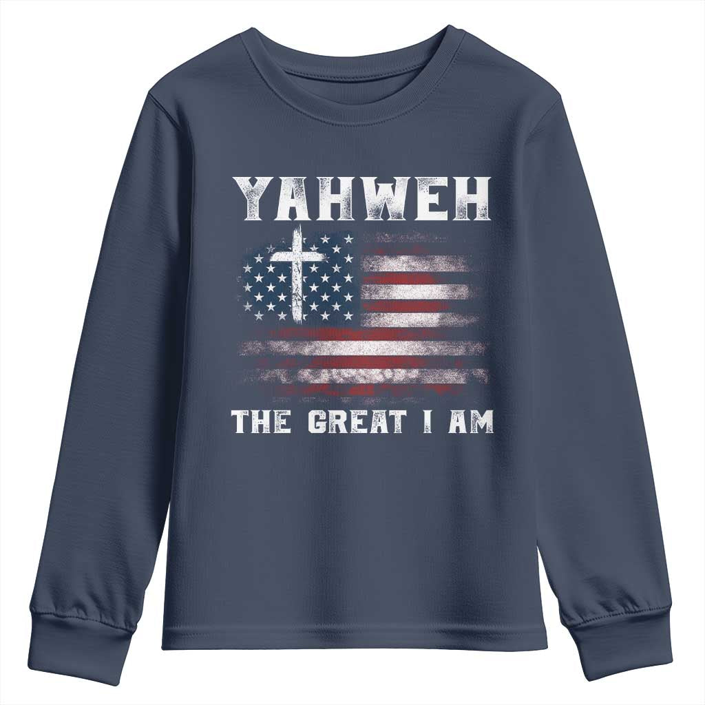 Yahweh The Great I Am Christian Faith Youth Sweatshirt Vintage American Flag - Wonder Print Shop