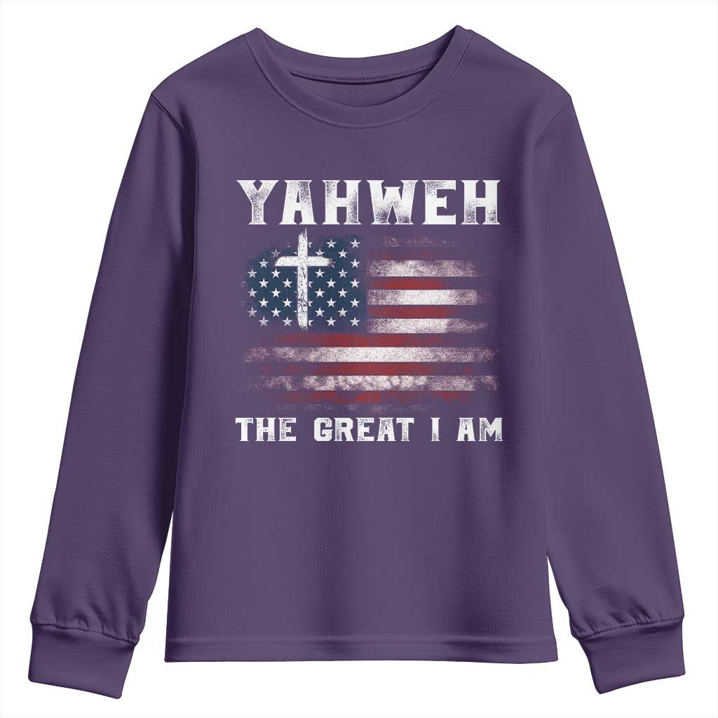 Yahweh The Great I Am Christian Faith Youth Sweatshirt Vintage American Flag - Wonder Print Shop