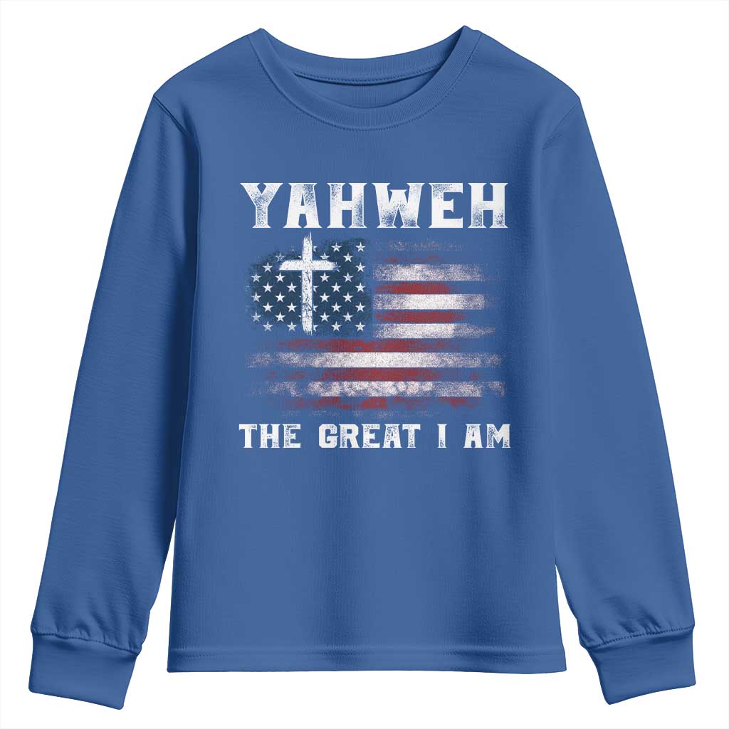 Yahweh The Great I Am Christian Faith Youth Sweatshirt Vintage American Flag - Wonder Print Shop