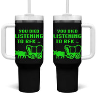 Funny You Died Listening To RFK Jr Tumbler With Handle Oregon Trail Cow Wagon - Wonder Print Shop