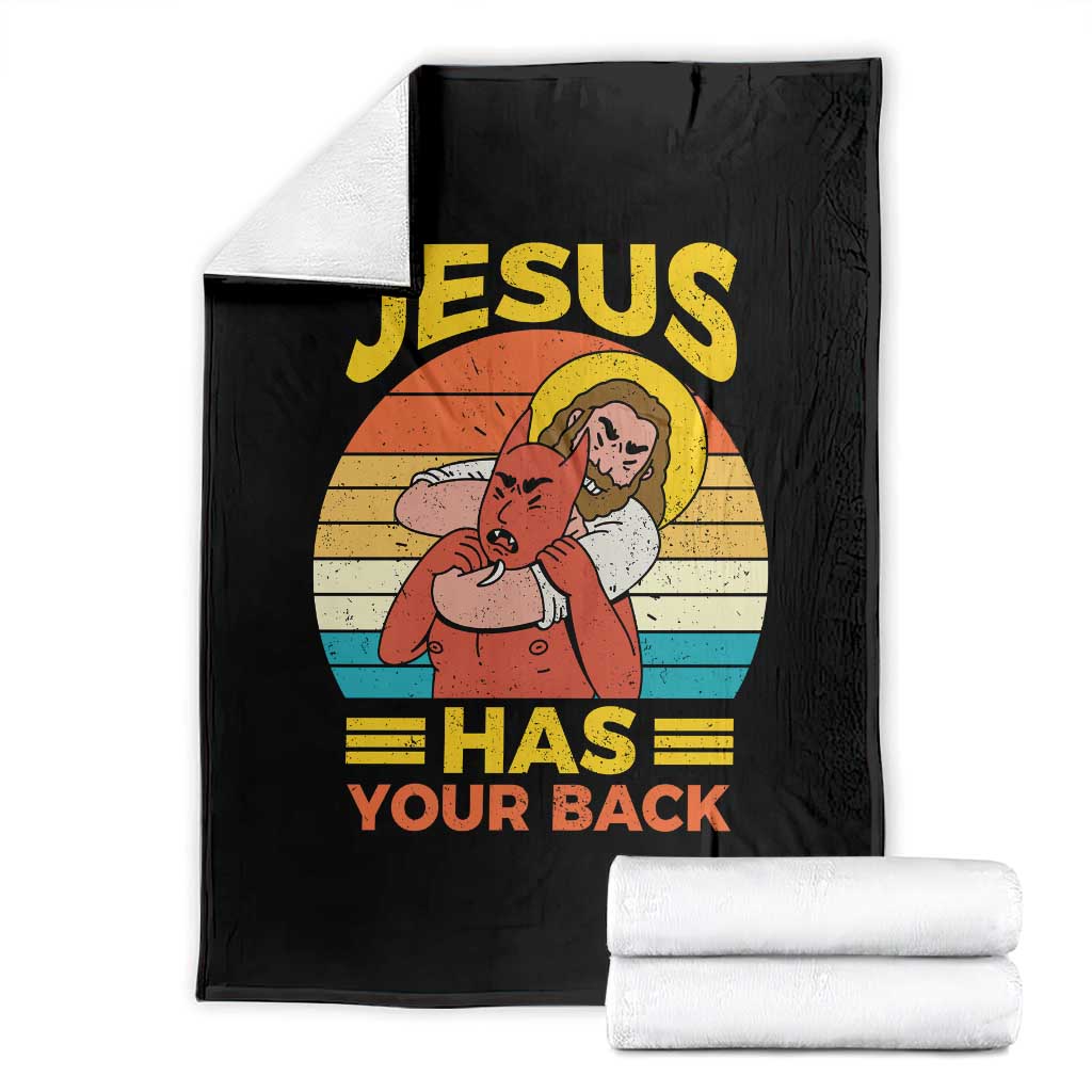 Funny Jesus Has Your Back Throw Blanket Jiu Jitsu Retro Christian - Wonder Print Shop