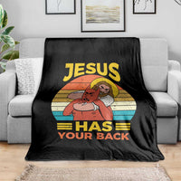 Funny Jesus Has Your Back Throw Blanket Jiu Jitsu Retro Christian - Wonder Print Shop