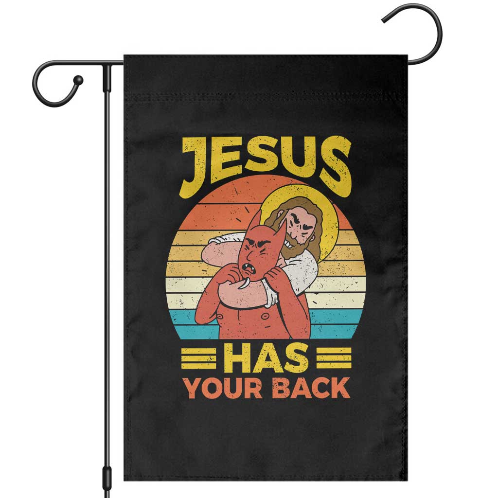 Funny Jesus Has Your Back Garden Flag Jiu Jitsu Retro Christian - Wonder Print Shop