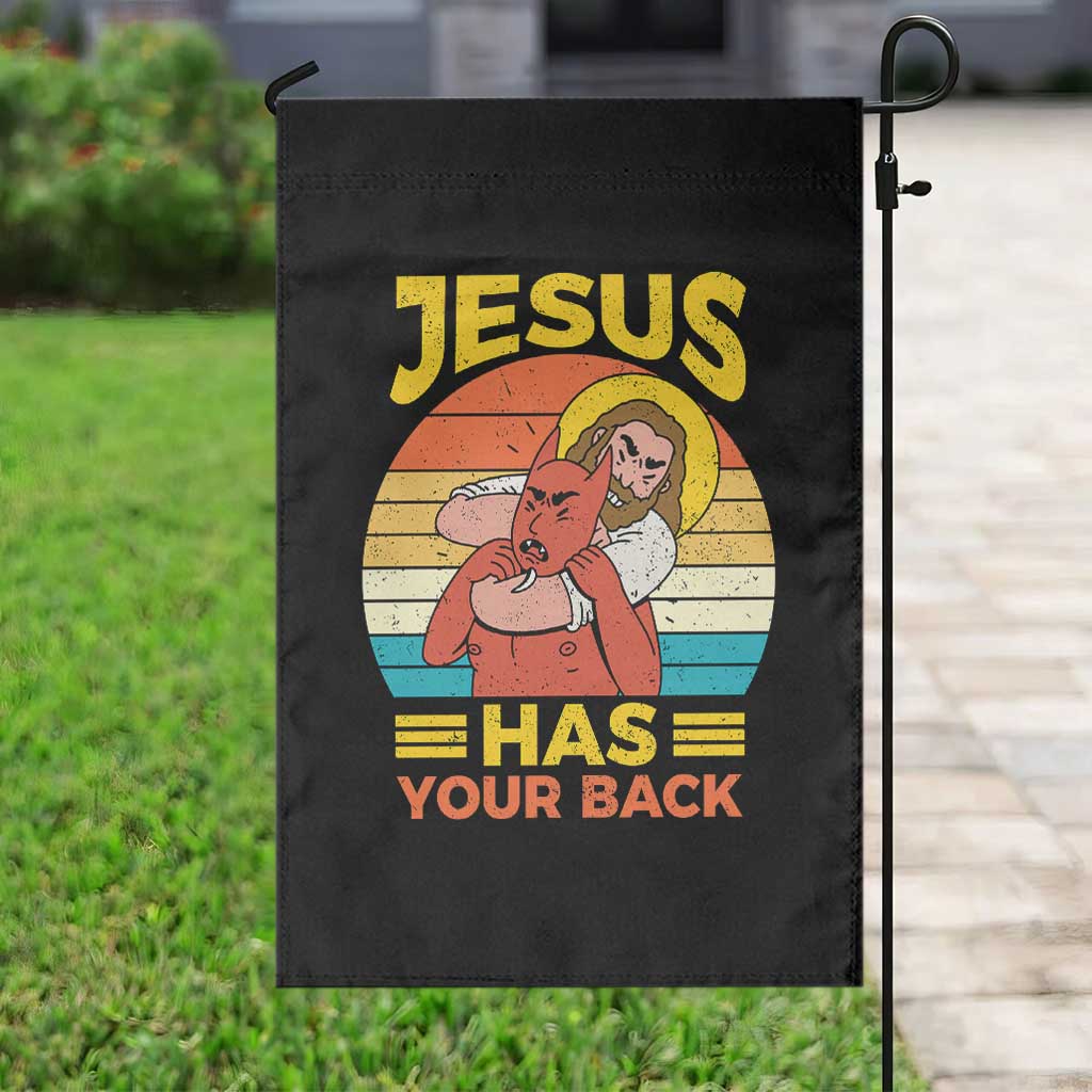 Funny Jesus Has Your Back Garden Flag Jiu Jitsu Retro Christian - Wonder Print Shop