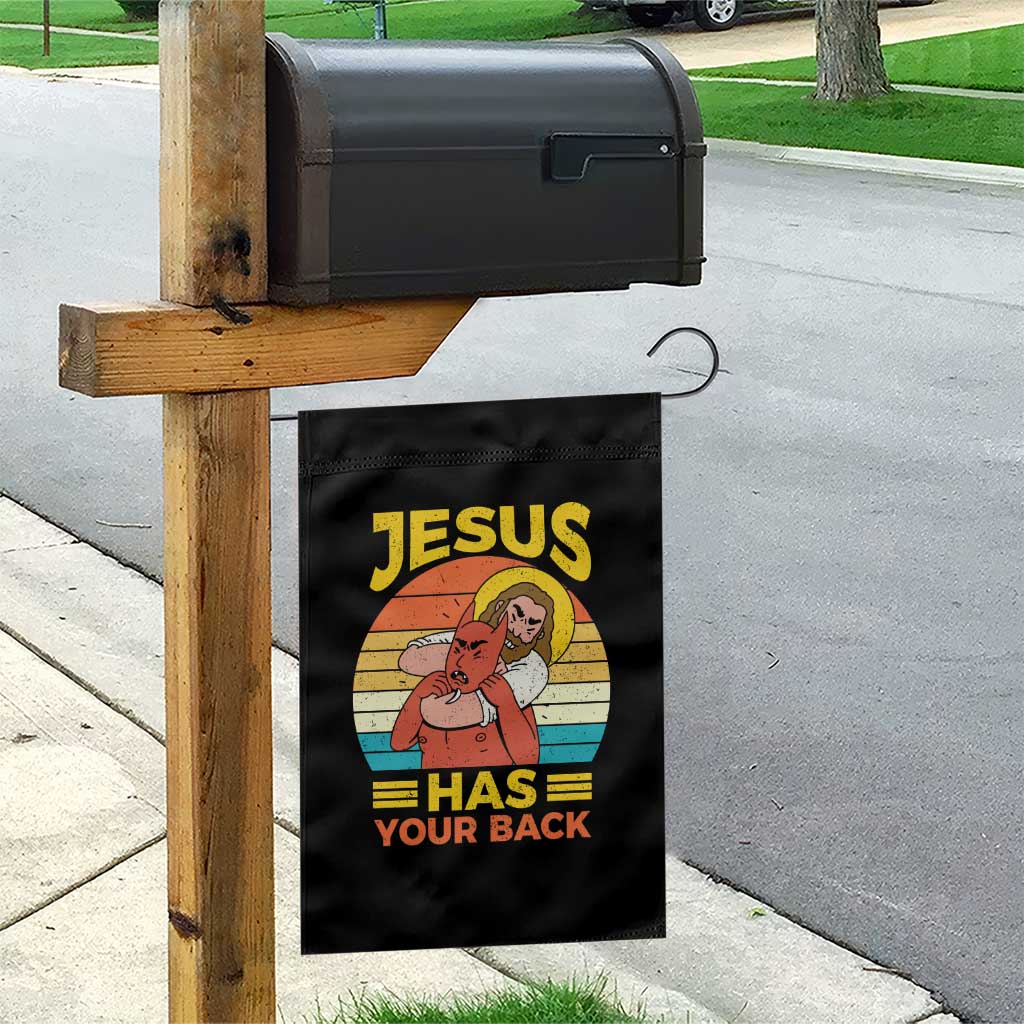 Funny Jesus Has Your Back Garden Flag Jiu Jitsu Retro Christian - Wonder Print Shop