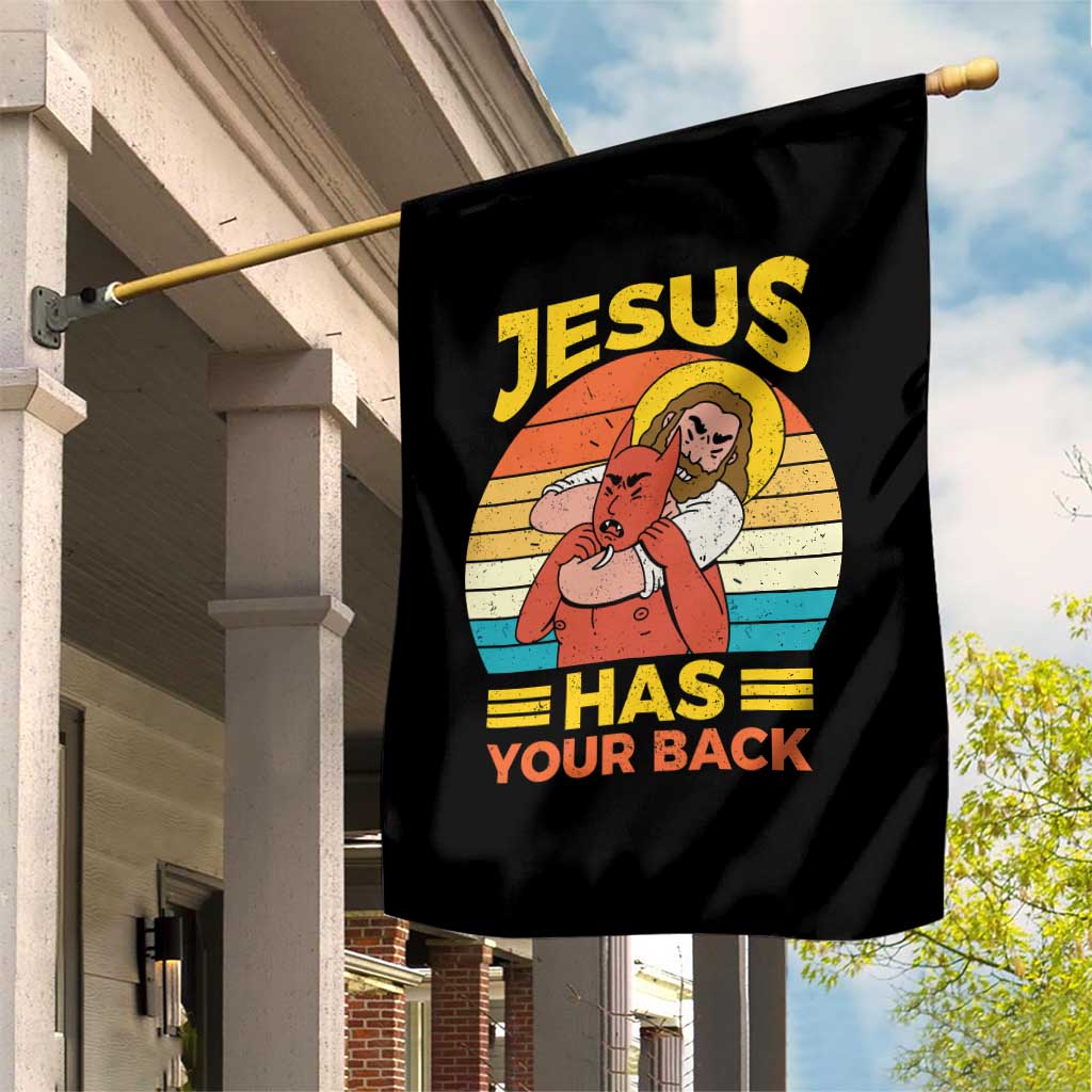 Funny Jesus Has Your Back Garden Flag Jiu Jitsu Retro Christian - Wonder Print Shop